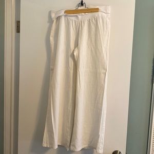 Linen blend, wide leg, elastic waist pant